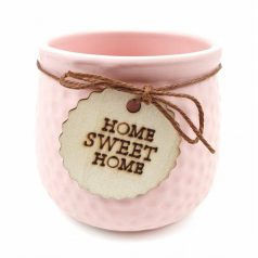 Fa cimkés Sweet Home kaspó - Rózsaszín - 7,5x7,5 cm 