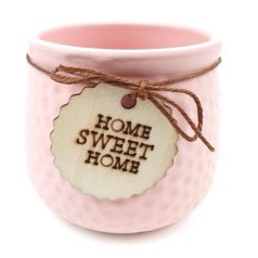    Fa cimkés Sweet Home kaspó - Rózsaszín - 7,5x7,5 cm, 9x9x9 cm