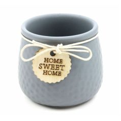 Fa cimkés Sweet Home kaspó - Szürke - 9x9x9 cm 