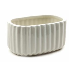 Bordázott ovál kaspó - Fehér - 12,5x8x6,5 cm