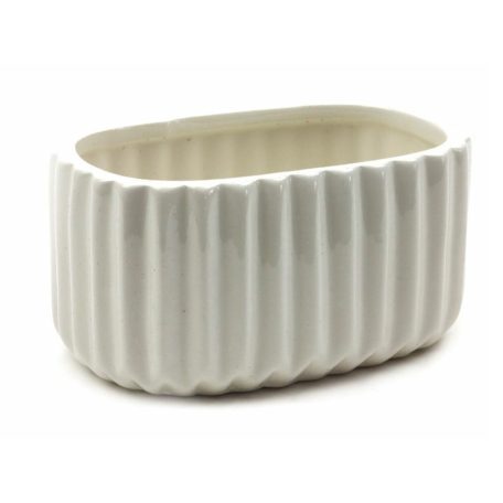 Bordázott ovál kaspó - Fehér - 12,5x8x6,5 cm