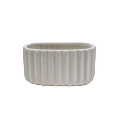 Bordázott ovál kaspó - Fehér - 12,5x8x6,5 cm