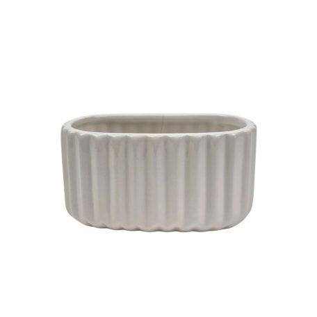 Bordázott ovál kaspó - Fehér - 12,5x8x6,5 cm