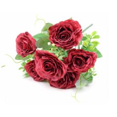 6 fejes nyílt rózsa csokor - Bordó - 36 cm