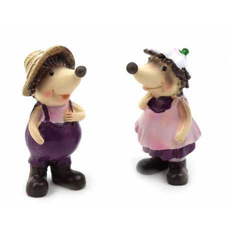  Lila ruhás kertész süni figura - 9 cm 