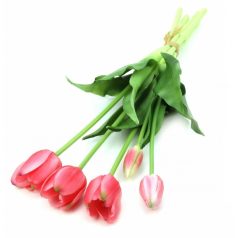   Élethű gumi tulipán csokor - Pink - 5 szál/köteg - 38 cm