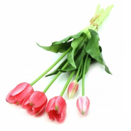 Élethű gumi tulipán csokor - Pink - 5 szál/köteg - 38 cm