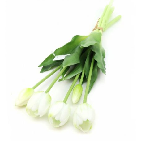 Élethű gumi tulipán csokor - Fehér - 5 szál/köteg - 38 cm