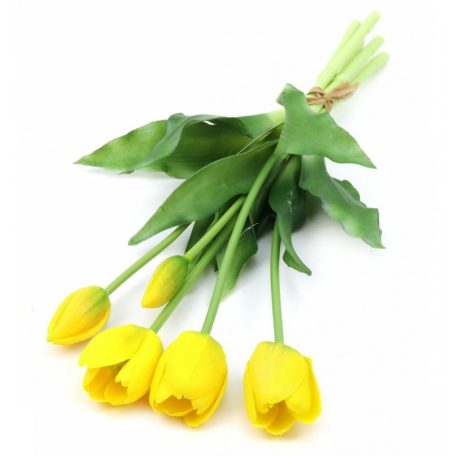 Élethű gumi tulipán csokor - Sárga - 5 szál/köteg - 38 cm