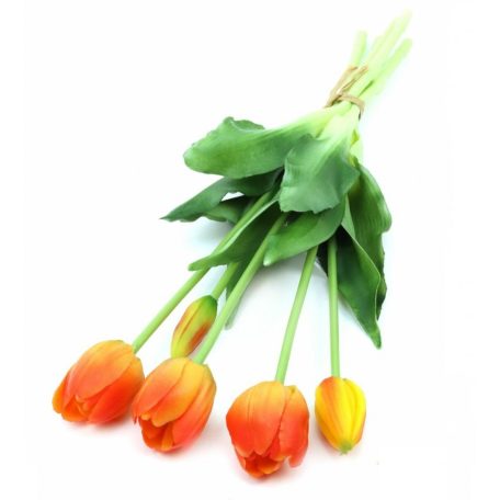 Élethű gumi tulipán csokor - Narancs - 5 szál/köteg - 38 cm