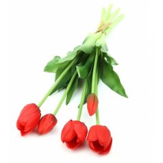   Élethű gumi tulipán csokor - Piros - 5 szál/köteg - 38 cm