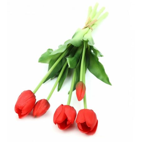 Élethű gumi tulipán csokor - Piros - 5 szál/köteg - 38 cm