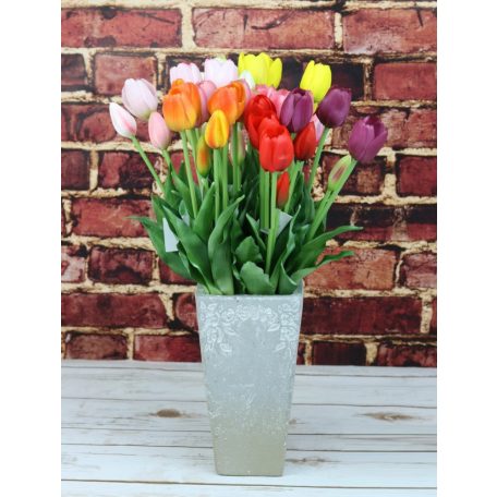 Élethű gumi tulipán csokor - Piros - 5 szál/köteg - 38 cm