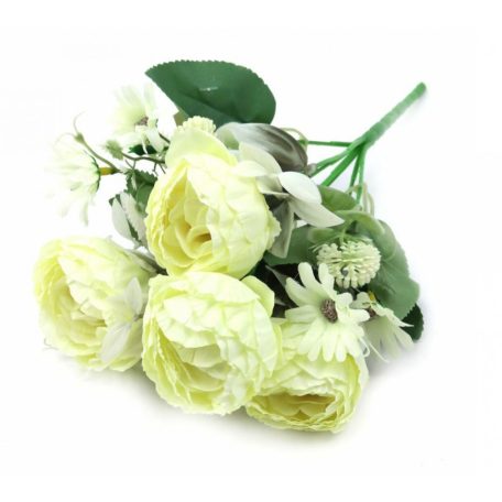 Peonia csokor műzöld kiegészítővel - Tört Fehér - 30 cm