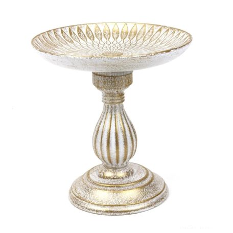 Dekor talpas tányéros oszlop - Arany-Fehér - 21 cm