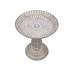 Dekor talpas tányéros oszlop - Antikolt fehér - 21 cm