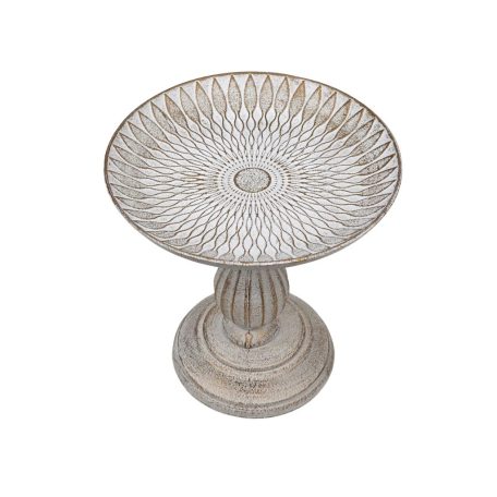 Dekor talpas tányéros oszlop - Antikolt fehér - 21 cm