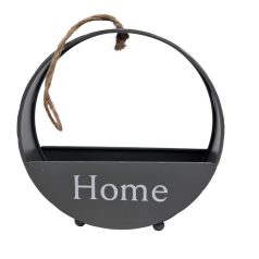   Kerek fémtartó HOME - Fekete - 20x20x6,5 cm+köteles akasztó
