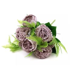   Krizi-peonia csokor páfrányos zöld kiegészítővel - Lila - 30  cm