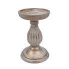 Dekor talpas gyertyatartó - Antikolt fehér - 17 cm