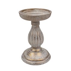 Dekor talpas gyertyatartó - Antikolt fehér - 17 cm