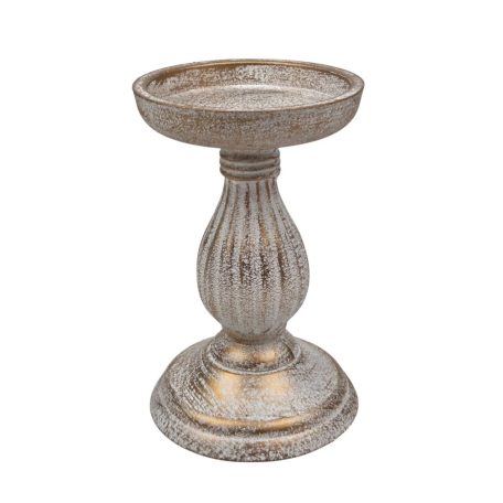 Dekor talpas gyertyatartó - Antikolt fehér - 17 cm