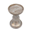 Dekor talpas gyertyatartó - Antikolt fehér - 17 cm