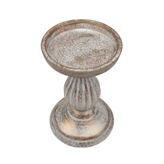 Dekor talpas gyertyatartó - Antikolt fehér - 17 cm