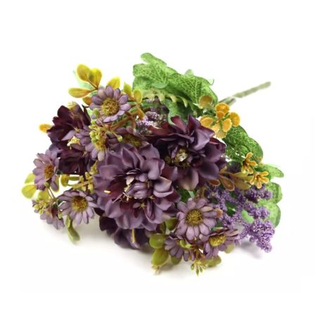 Dália csokor színes bogyós kiegészítővel - Lila - 35 cm 