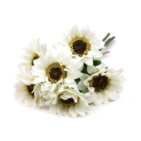 6 fejes dekor napraforgó csokor - Fehér - 37 cm