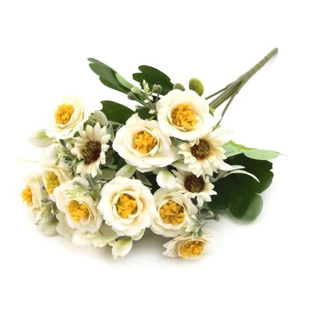 Vegyes színű kicsi csokor 122 - Tört fehér - 32 cm