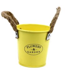   Kötél füles bádog vödör Flowers Garden - Sárga - 10 cm 