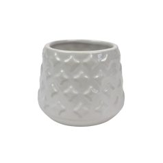   Szűkített szájú dombormintás kaspó - Fehér - 7x7x7,5 cm
