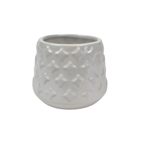 Szűkített szájú dombormintás kaspó - Fehér - 7x7x7,5 cm