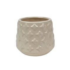   Szűkített szájú dombormintás kaspó - Krém - 7x7x7,5 cm 