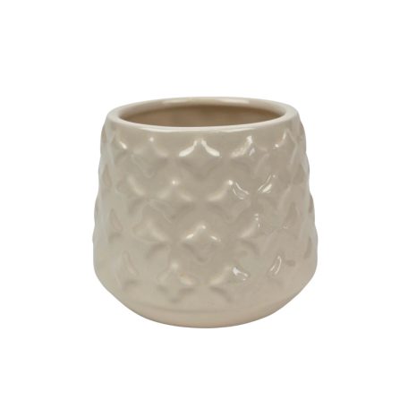 Szűkített szájú dombormintás kaspó - Krém - 7x7x7,5 cm 