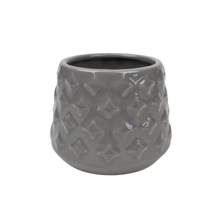 Szűkített szájú dombormintás kaspó - Szürke - 7x7x7,5 cm