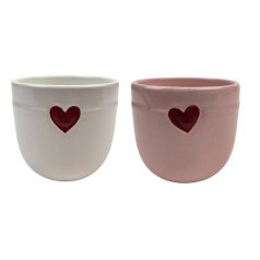   Piros szíves kerámia kaspó nagy - Fehér-Rózsaszín - 10,5x9,5 cm