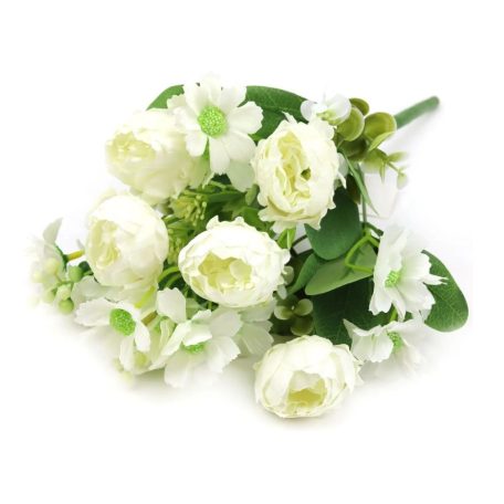 Boglárka csokor vegyes kiegészítőkkel - Fehér - 35 cm