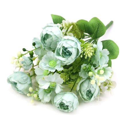 Boglárka csokor vegyes kiegészítőkkel - Menta - 35 cm