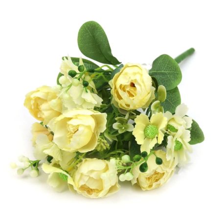 Boglárka csokor vegyes kiegészítőkkel - Sárga - 35 cm 