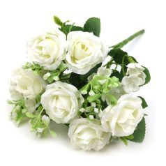Rózsa csokor apró virággal - 6 fejes - Fehér - 28 cm