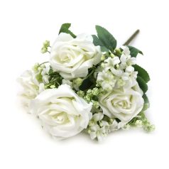 Rózsa csokor rezgővel - Fehér - 31 cm