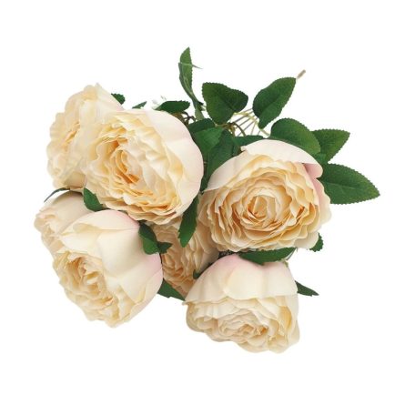 7 fejes peonia csokor műzölddel - Barack - 43 cm