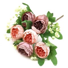   7 fejes peonia csokor rezgővel - Rózsaszín-mályva - 30 cm