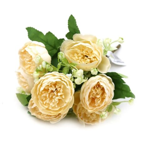 7 fejes peonia csokor rezgővel - Tört fehér - 30 cm
