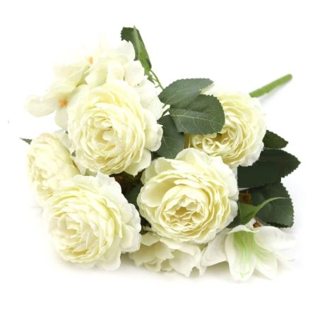 Hamvas levelű vegyes boglárka csokor - Tört fehér - 38,5 cm