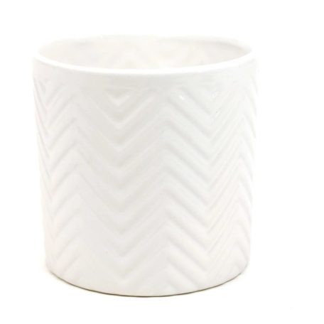 Cikk-cakk mintás henger kaspó - Fehér - 11,5 cm 