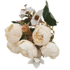   6 fejes boglárka csokor kiegészítővel - Tört fehér - 29 cm 