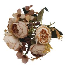   6 fejes boglárka csokor kiegészítővel - Világos barna - 29 cm